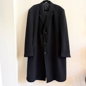 Jos A Bank Mens 48L Black Wool Blend Overcoat Long Topcoat Classic Collection